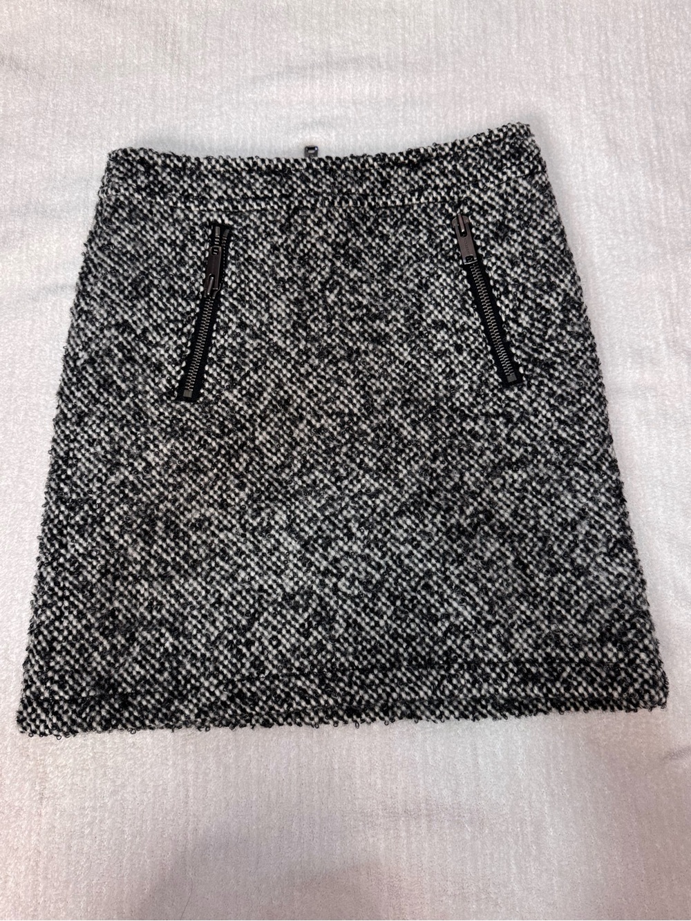 Burberry Black & White Tweed Mini Skirt with Front Zips